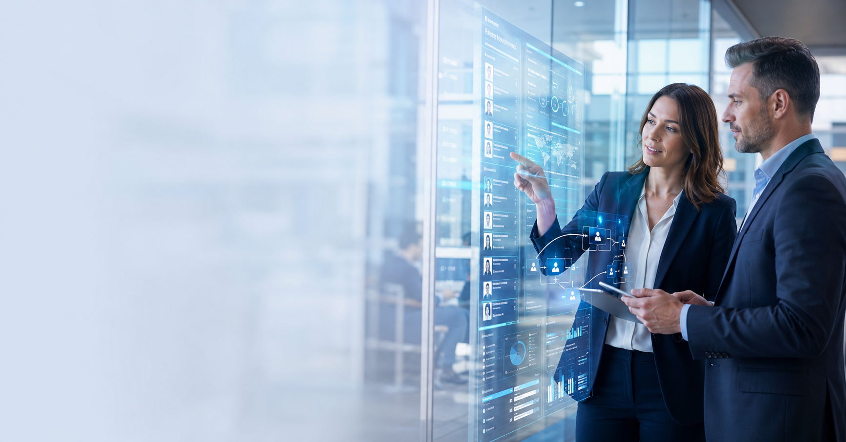 HR professionals reviewing SmartRecruiters and SAP SuccessFactors integration data on a digital dashboard during a recruitment platform migration project.
